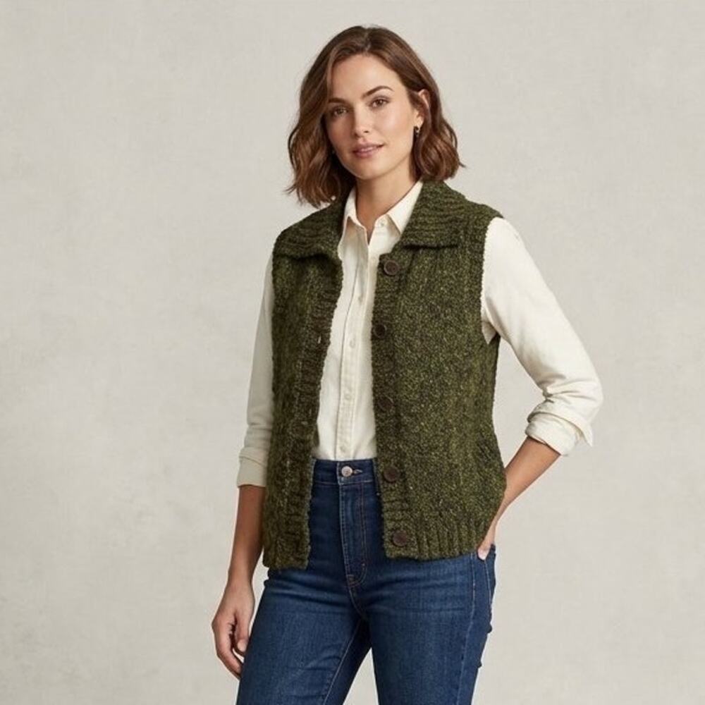 Christopher & Banks Green Tweed Rustic Knit Sweater Vest Womens Size Large
